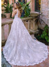V Neck White 3D Lace Floral Wedding Dress